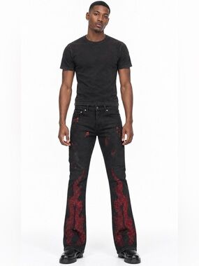 Kindred Red Rhinestone Flame Jeans Jet Black Size 30 x 36 New With Tags